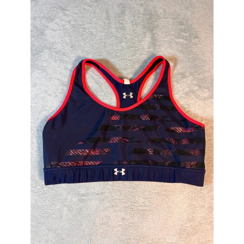 Under Armour Womens Compression Sports Bra Dark Blue Pink Large - Picture 3 of 9
